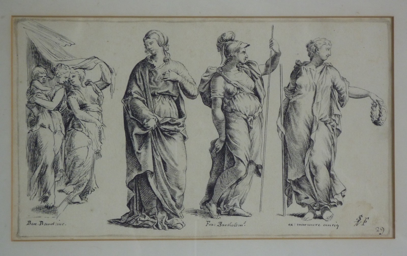 Dessin à l'encre, école suédoise du XVIIIème siècle, "Personnages" d'après Fra Bartholomeo