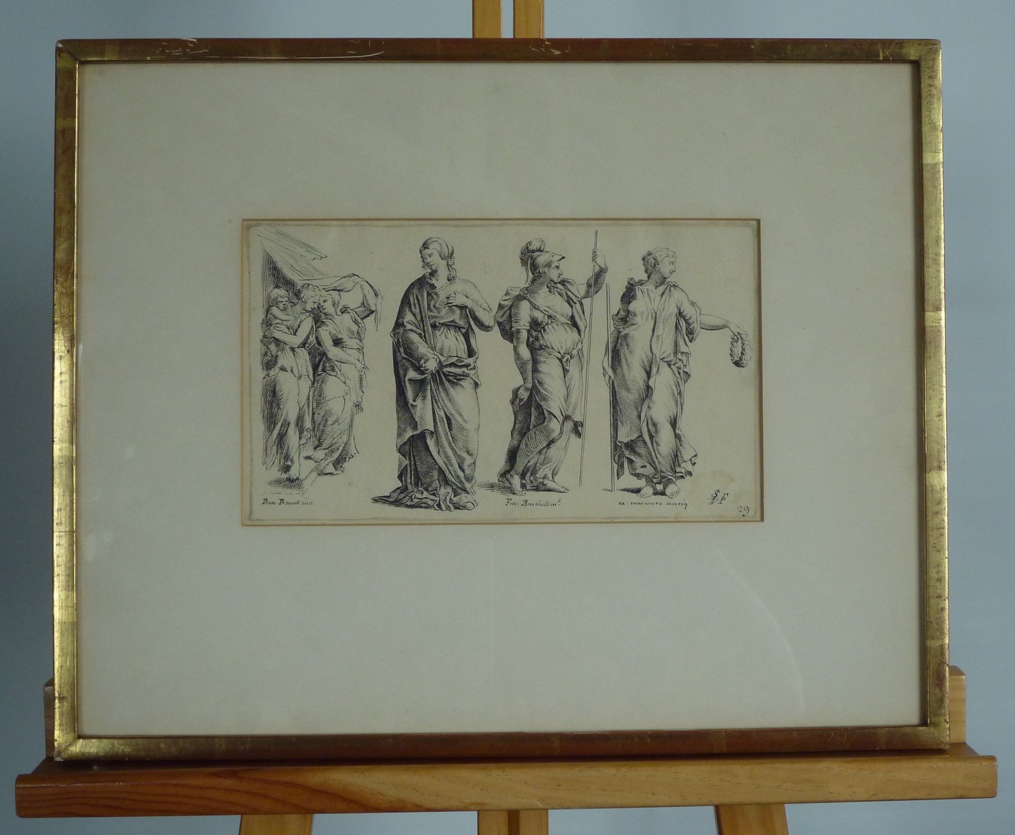 Dessin à l'encre, école suédoise du XVIIIème siècle, "Personnages" d'après Fra Bartholomeo