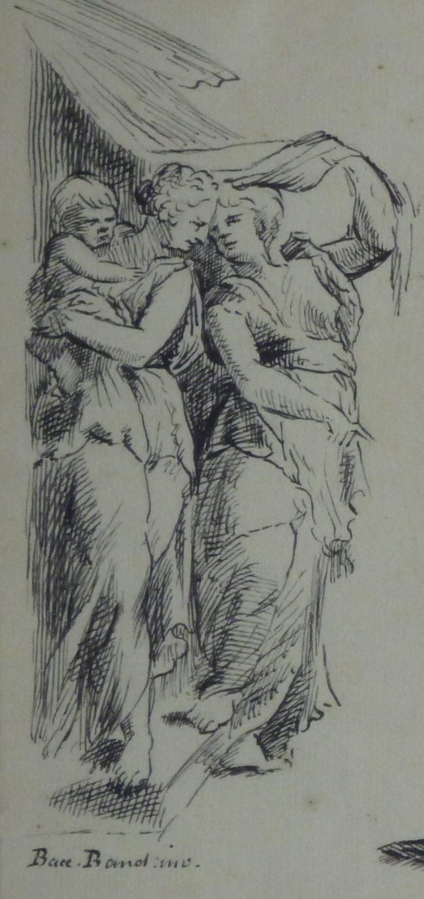 Dessin à l'encre, école suédoise du XVIIIème siècle, "Personnages" d'après Fra Bartholomeo